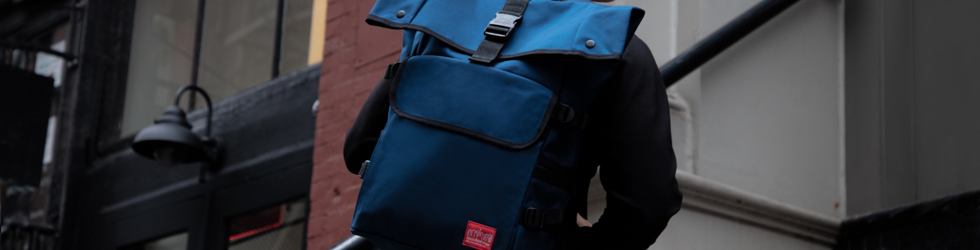 Navy Blue Manhattan Portage Chambers Black Label Backpack Large 